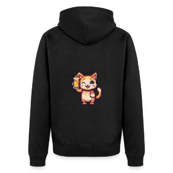 Katze Bier Pixel - Unisex Premium Bio Zip Hoodie - Schwarz - Hinten - Nico (187cm)