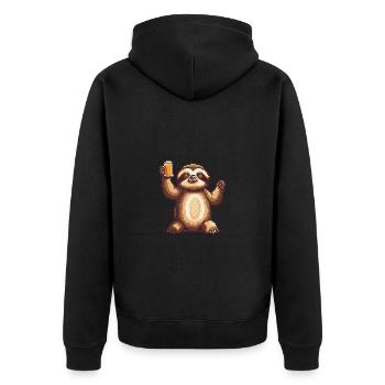 Faultier Bier Pixel - Unisex Premium Bio Zip Hoodie - Schwarz - Hinten - Nico (187cm)