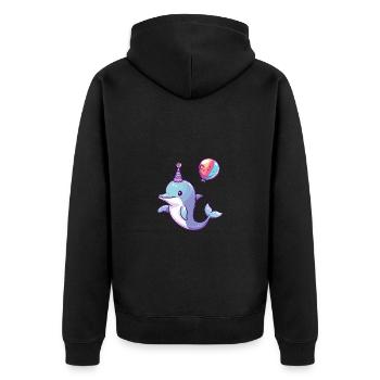 Delfin Geburtstag Comic - Unisex Premium Bio Zip Hoodie - Schwarz - Hinten - Nico (187cm)