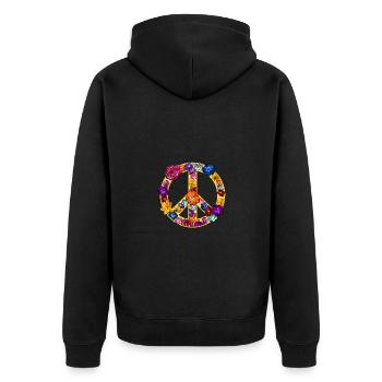 Peace Symbol aus bunten Blüten und Blumen - Unisex Premium Bio Zip Hoodie - Schwarz - Hinten - Nico (187cm)