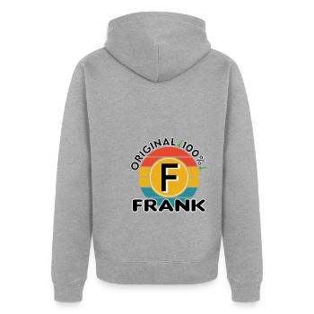 Frank - Unisex Premium Bio Zip Hoodie - Grau meliert - Hinten - Nico (187cm)