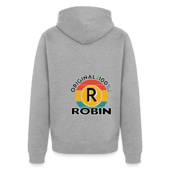 Robin - Unisex Premium Bio Zip Hoodie - Grau meliert - Hinten - Nico (187cm)