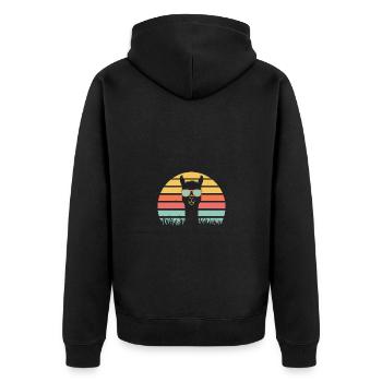 Cooles Alpaka mit Sonnenbrille - Unisex Premium Bio Zip Hoodie - Schwarz - Hinten - Nico (187cm)