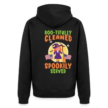 Boo-tifully Cleaned Spookily Served Halloween - Unisex Premium Organic Zip Hoodie - black - Back - Nico (187cm)