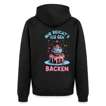Backen Bäckerin Backkönigin Backfee Torte Kuchen - Unisex Premium Bio Zip Hoodie - Schwarz - Hinten - Nico (187cm)