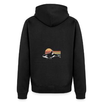 Retro Orca Wal Schwertwal Killerwal Orka - Unisex Premium Bio Zip Hoodie - Schwarz - Hinten - Nico (187cm)