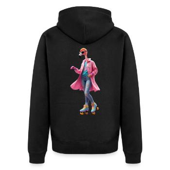 Rollerskating Flamingo - Unisex Premium Bio Zip Hoodie - Schwarz - Hinten - Nico (187cm)