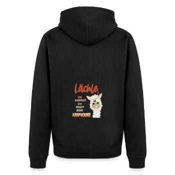 Alpaka Lächle du kannst sie nicht alle anspucken - Unisex Premium Bio Zip Hoodie - Schwarz - Hinten - Nico (187cm)