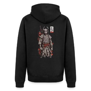 Samurai Ukiyo-E Retro Kanji Japan Streetwear - Unisex Premium Organic Zip Hoodie - black - Back - Nico (187cm)