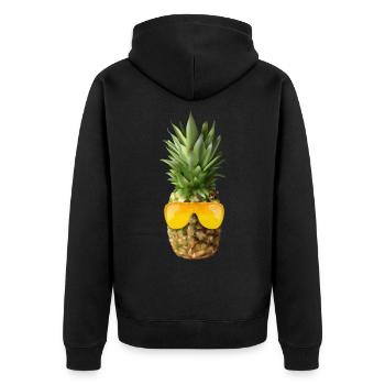 Hipster Ananas trägt goldene Sonnenbrille - Unisex Premium Bio Zip Hoodie - Schwarz - Hinten - Nico (187cm)