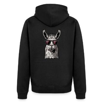 Funny Llama Alpaca - Unisex Premium Organic Zip Hoodie - black - Back - Nico (187cm)