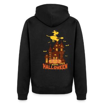 Halloween Hexe Kürbis - Unisex Premium Bio Zip Hoodie - Schwarz - Hinten - Nico (187cm)