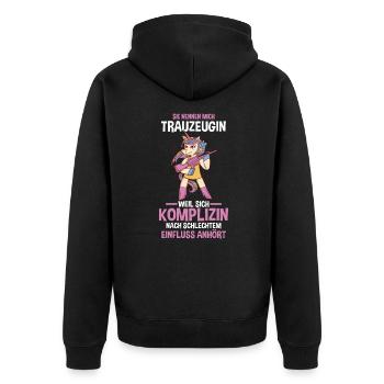 Trauzeugin - Unisex Premium Bio Zip Hoodie - Schwarz - Hinten - Nico (187cm)