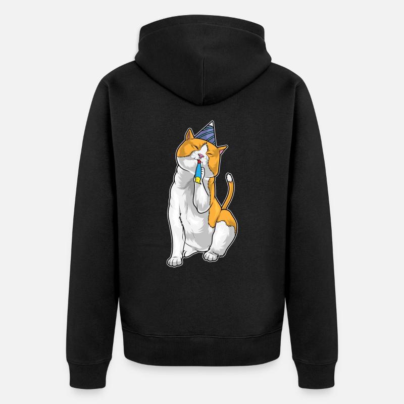 Trompette d’anniversaire de chat - Veste à capuche bio Premium Unisexe - noir