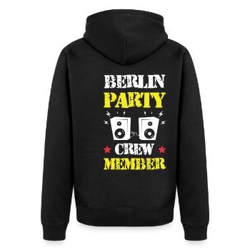 Berlin Party Crew - Unisex Premium Bio Zip Hoodie - Schwarz - Hinten - Nico (187cm)