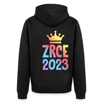 Zrce 2023 Krone - Unisex Premium Bio Zip Hoodie - Schwarz - Hinten - Nico (187cm)
