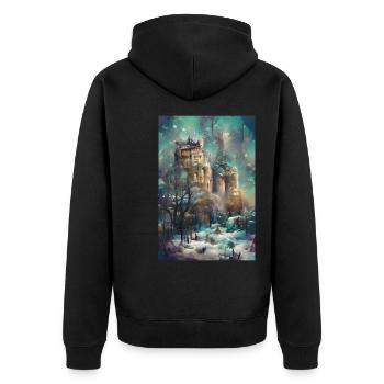 Castle in the forest, fantasy jungle - Unisex Premium Organic Zip Hoodie - black - Back - Nico (187cm)