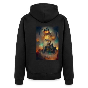 Horror House, Halloween Castle, Monster Castle, G - Unisex Premium Organic Zip Hoodie - black - Back - Nico (187cm)