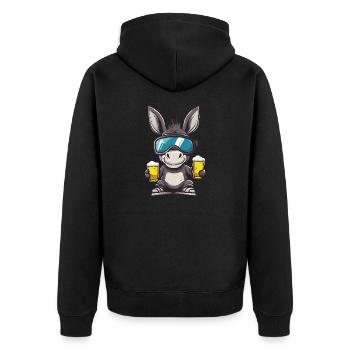 Esel Apres Ski Bier - Unisex Premium Bio Zip Hoodie - Schwarz - Hinten - Nico (187cm)