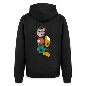 Abstrakte Augenwesen - Unisex Premium Bio Zip Hoodie - Schwarz - Hinten - Nico (187cm)