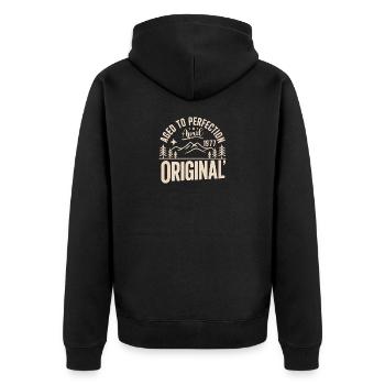 April 1977 – Legende der Gipfel und Berge - Unisex Premium Bio Zip Hoodie - Schwarz - Hinten - Nico (187cm)