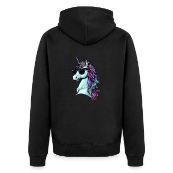 Cool Einhorn Portrait - Einhorn mit Sonnenbrille - Unisex Premium Bio Zip Hoodie - Schwarz - Hinten - Nico (187cm)