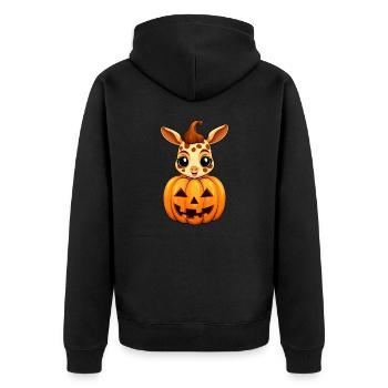 Girafe d’Halloween Kawaii à la citrouille - Veste à capuche bio Premium Unisexe - noir - Dos - Nico (187cm)