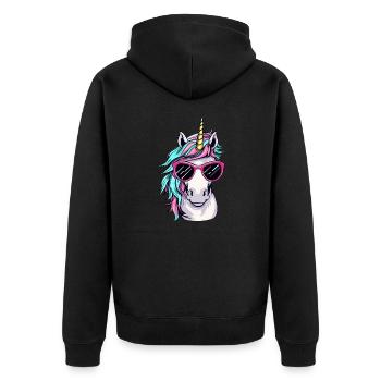 Cooles Einhorn-Portrait mit Sonnenbrille - Unisex Premium Bio Zip Hoodie - Schwarz - Hinten - Nico (187cm)