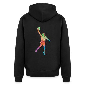 Joueur de basket-ball Dunking Enfants Basketball Girl - Veste à capuche bio Premium Unisexe - noir - Dos - Nico (187cm)