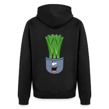 Tasche Lauch Gemüse Jugendliche Jugendlicher - Unisex Premium Bio Zip Hoodie - Schwarz - Hinten - Nico (187cm)