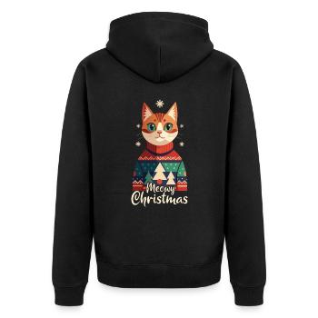 Meowy Christmas - Geschenk mit Katze - Unisex Premium Bio Zip Hoodie - Schwarz - Hinten - Nico (187cm)