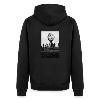 Nordkapp Monument in black and white - Unisex Premium Organic Zip Hoodie - black - Back - Nico (187cm)