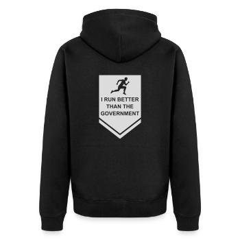 run better than government - Unisex Premium Bio Zip Hoodie - Schwarz - Hinten - Nico (187cm)