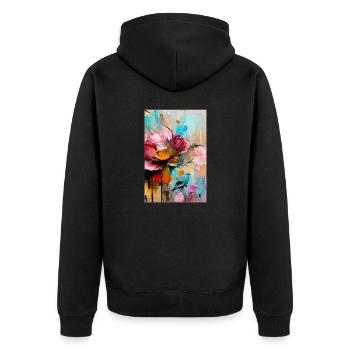 Foral Abstract Rose Blooms Abstrakt - Unisex Premium Bio Zip Hoodie - Schwarz - Hinten - Nico (187cm)