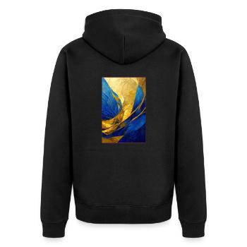 Abstract Painting in Blue and Gold - Unisex Premium Bio Zip Hoodie - Schwarz - Hinten - Nico (187cm)