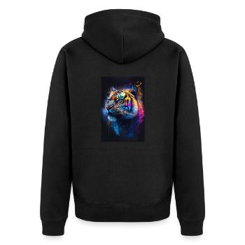 Farbiger Tiger mit Klecksen - Unisex Premium Bio Zip Hoodie - Schwarz - Hinten - Nico (187cm)