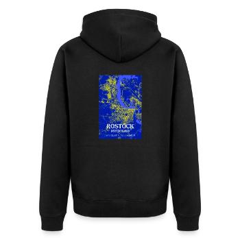 Nachtblaue schön ästhetische Rostock Landkarte - Unisex Premium Bio Zip Hoodie - Schwarz - Hinten - Nico (187cm)