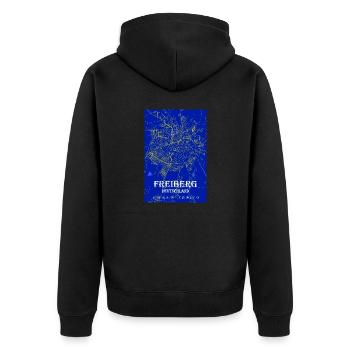 Nachtblaue moderne ästhetische Freiberg Stadtkarte - Unisex Premium Bio Zip Hoodie - Schwarz - Hinten - Nico (187cm)