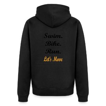 Marathon Triathlon Running joggen Biking Radfahren - Unisex Premium Bio Zip Hoodie - Schwarz - Hinten - Nico (187cm)
