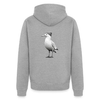Nordsee Möwe Mütze Beanie - Unisex Premium Bio Zip Hoodie - Grau meliert - Hinten - Nico (187cm)