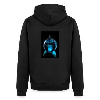 Tropfen cyan 6 - Unisex Premium Bio Zip Hoodie - Schwarz - Hinten - Nico (187cm)