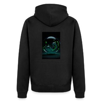 Kaos in einer Blase grün 4 - Unisex Premium Bio Zip Hoodie - Schwarz - Hinten - Nico (187cm)