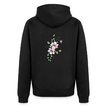 Weiße rosa Blume - Unisex Premium Bio Zip Hoodie - Schwarz - Hinten - Nico (187cm)