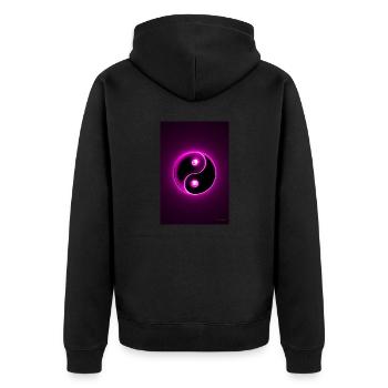Yin Yang magenta 2 - Unisex Premium Bio Zip Hoodie - Schwarz - Hinten - Nico (187cm)