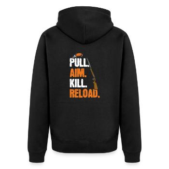Trapschießen Skeet Tontaubenschießen - Unisex Premium Bio Zip Hoodie - Schwarz - Hinten - Nico (187cm)