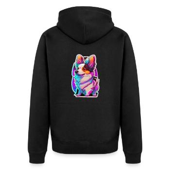 Kleiner Hund und Neonlicht - Unisex Premium Bio Zip Hoodie - Schwarz - Hinten - Nico (187cm)
