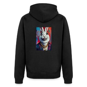 Verrückter Hase im urbanen Stil | Mr. Crazy Bunny - Unisex Premium Bio Zip Hoodie - Schwarz - Hinten - Nico (187cm)
