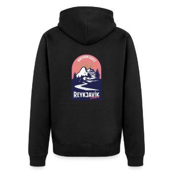 Reykjavik Island Vintage Roadtrip - Unisex Premium Bio Zip Hoodie - Schwarz - Hinten - Nico (187cm)