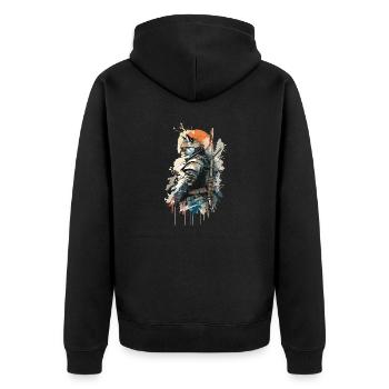 Chat Samouraï portant un uniforme - Veste à capuche bio Premium Unisexe - noir - Dos - Nico (187cm)