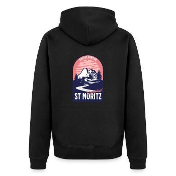 St. Moritz Schweiz Wallis - Unisex Premium Bio Zip Hoodie - Schwarz - Hinten - Nico (187cm)